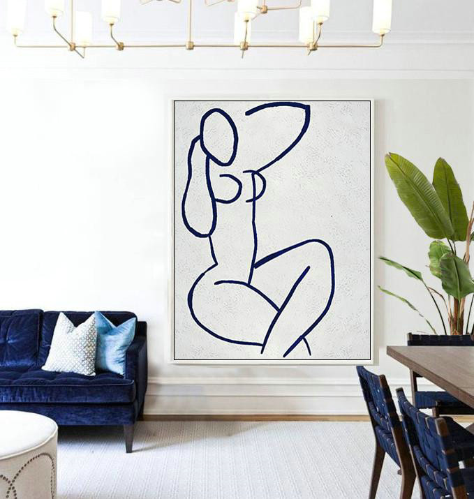 Large Abstract Art Handmade Oil Painting,Buy Hand Painted Navy Blue Abstract Painting Nude Art Online,Hand Made Original Art